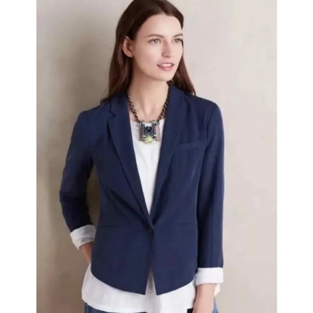 NWT Anthropologie Navy Blue Single-Button Blazer